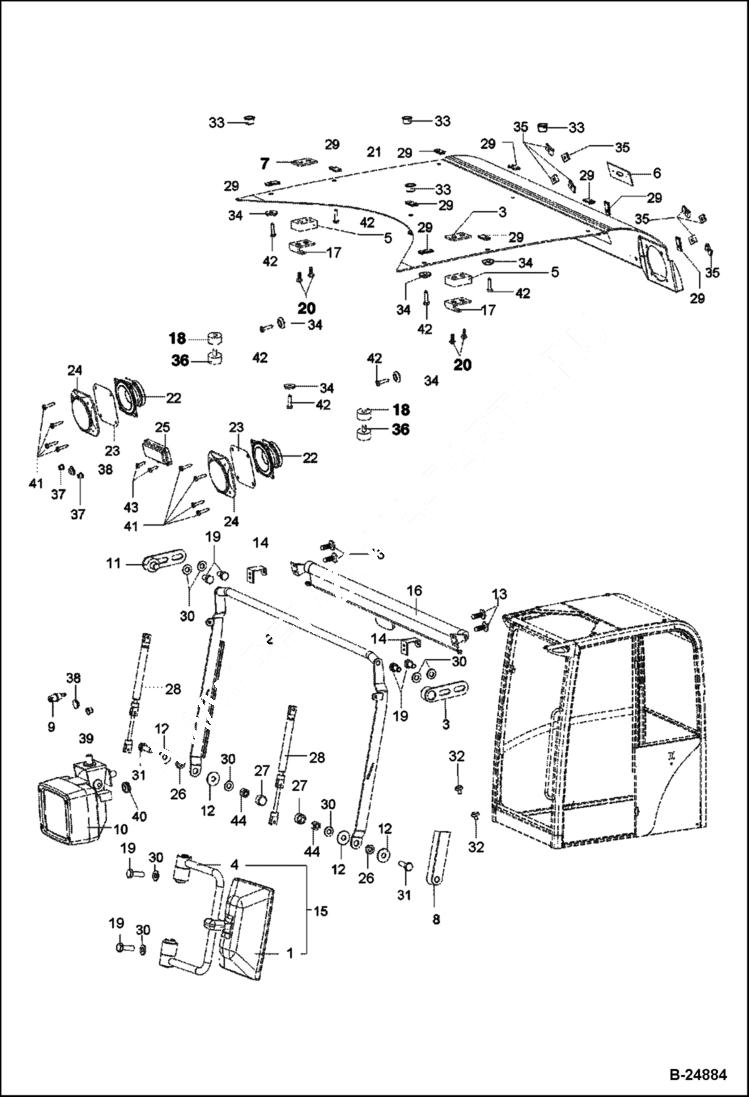 Схема запчастей Bobcat 442 - OPERATORS CAB Cab - 202.042.466 & Above MAIN FRAME