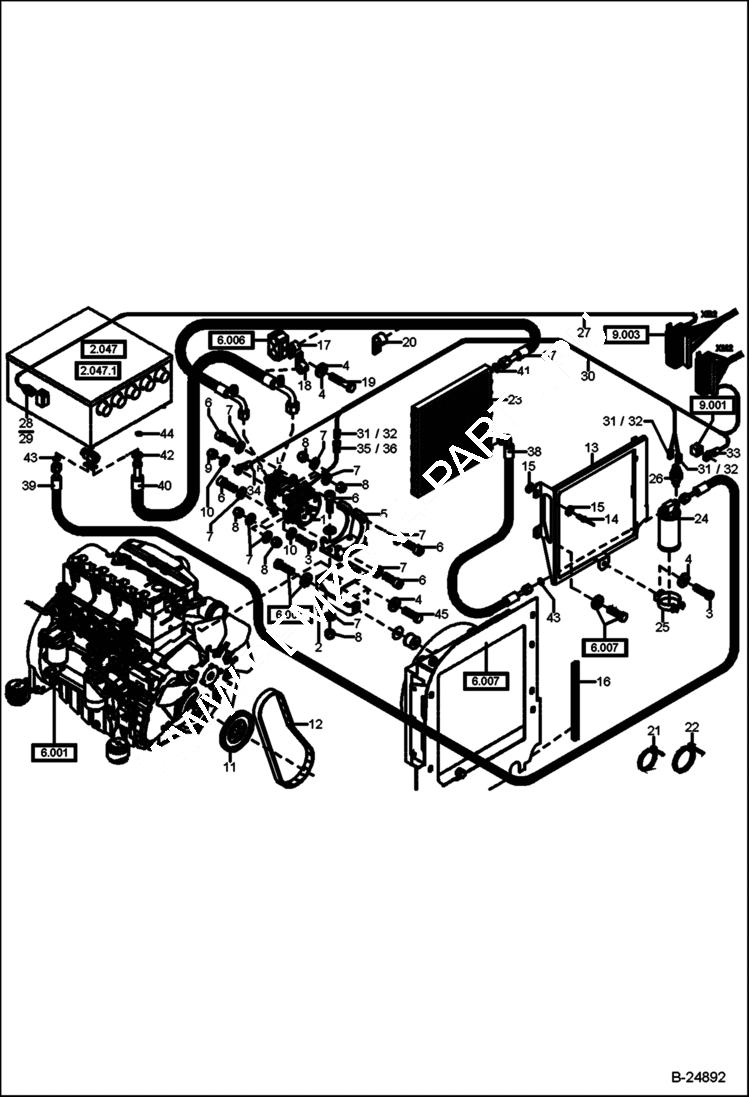 Схема запчастей Bobcat 442 - AIR CONDITIONING 5289 11021 & Below MAIN FRAME