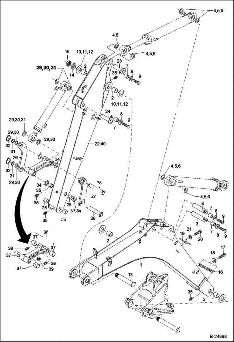 Схема запчастей Bobcat 442 - BOOM Dipper Arm - Mono WORK EQUIPMENT