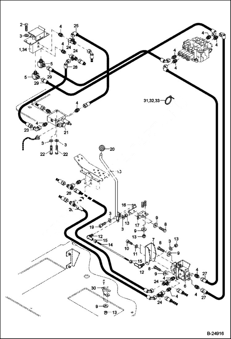 Схема запчастей Bobcat 442 - HYDRAULIC INSTALLATION Pilot Control - Dozer Blade, Articulation 5289 11379 & Below HYDRAULIC SYSTEM