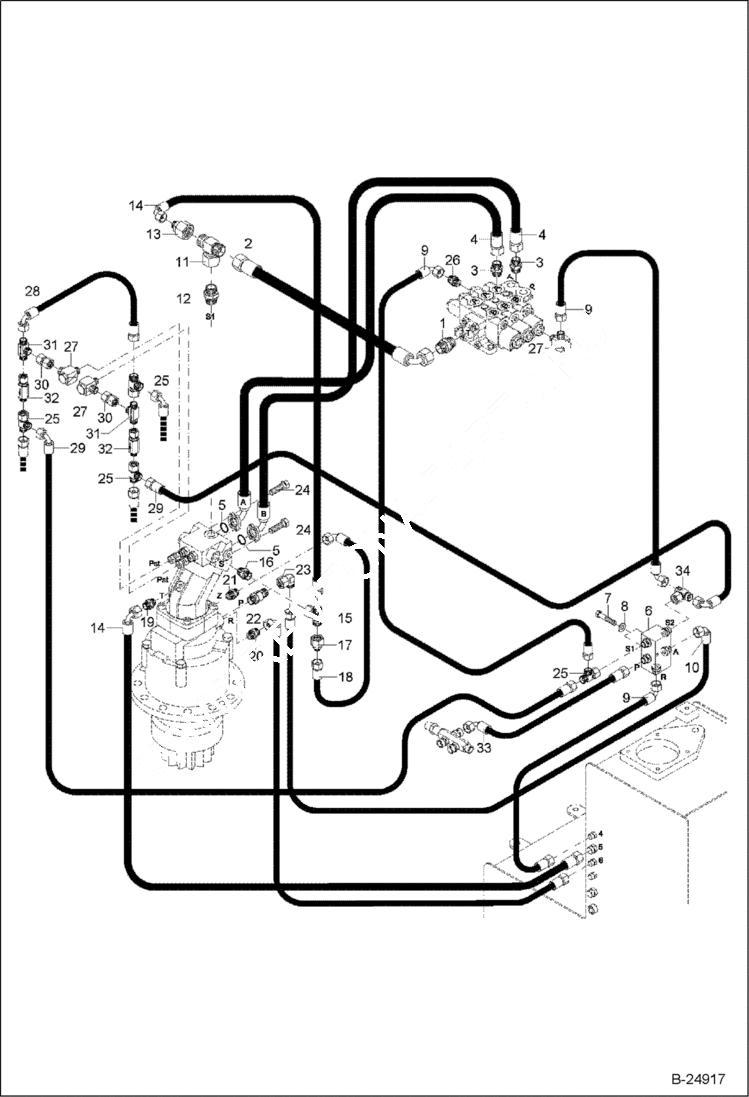 Схема запчастей Bobcat 442 - HYDRAULIC INSTALLATION Slew Equipment HYDRAULIC SYSTEM