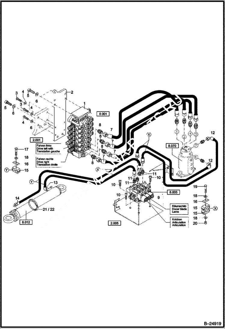 Схема запчастей Bobcat 442 - HYDRAULIC INSTALLATION Articulation, Drive HYDRAULIC SYSTEM