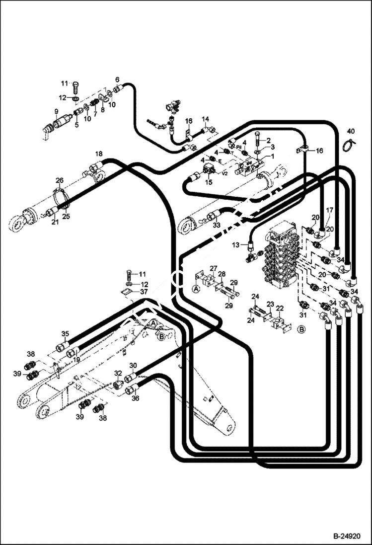 Схема запчастей Bobcat 442 - HYDRAULIC INSTALLATION Boom Mono HYDRAULIC SYSTEM