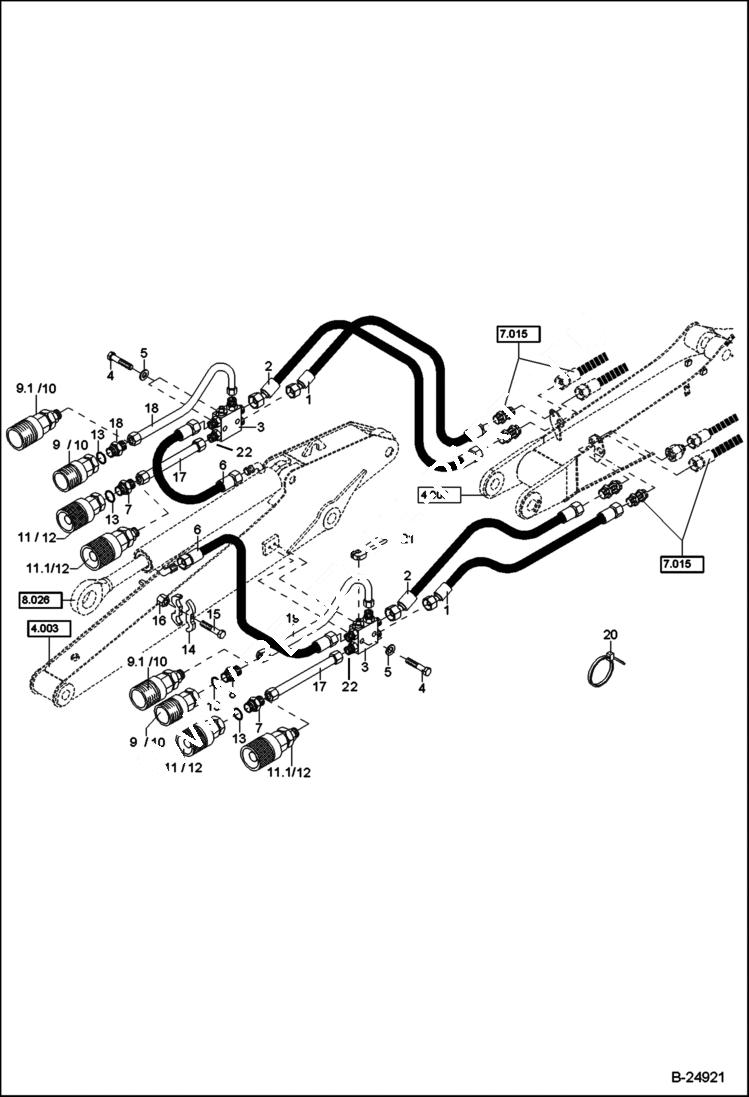Схема запчастей Bobcat 442 - HYDRAULIC INSTALLATION Dipper Arm, Mono 2000mm HYDRAULIC SYSTEM