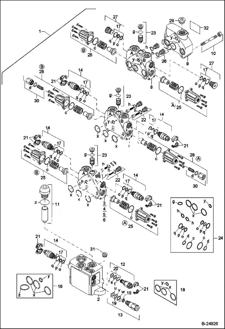 Схема запчастей Bobcat 442 - VALVE BANK HYDRAULIC SYSTEM