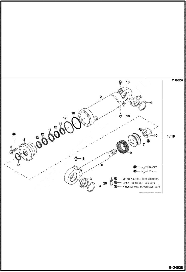 Схема запчастей Bobcat 442 - HYDRAULIC CYLINDER Support Blade USA HYDRAULIC SYSTEM