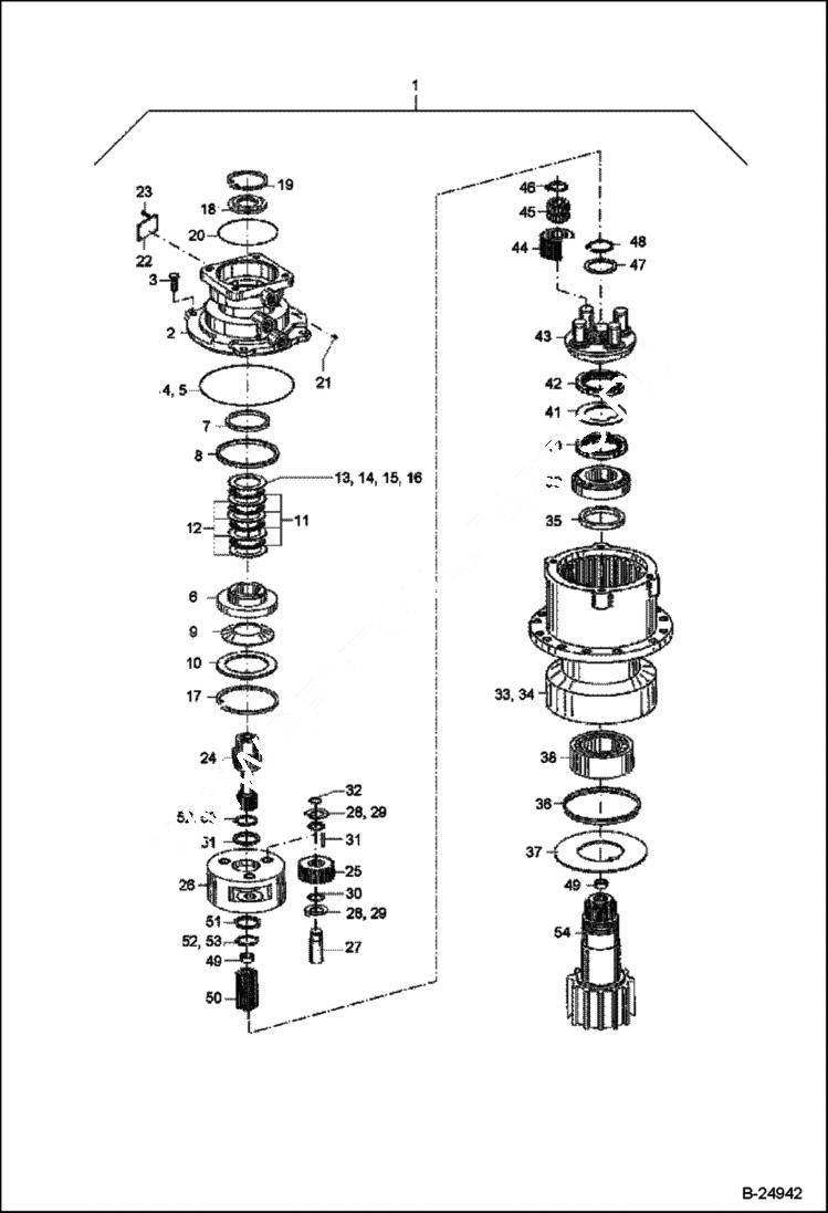 Схема запчастей Bobcat 442 - SLEW GEAR HYDRAULIC SYSTEM