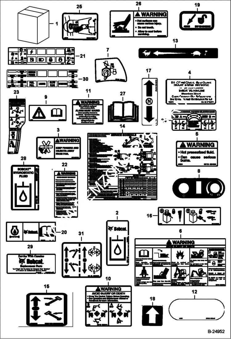 Схема запчастей Bobcat 435 - DECALS (Inside) ACCESSORIES & OPTIONS