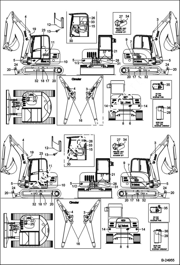 Схема запчастей Bobcat 442 - DECALS ACCESSORIES & OPTIONS