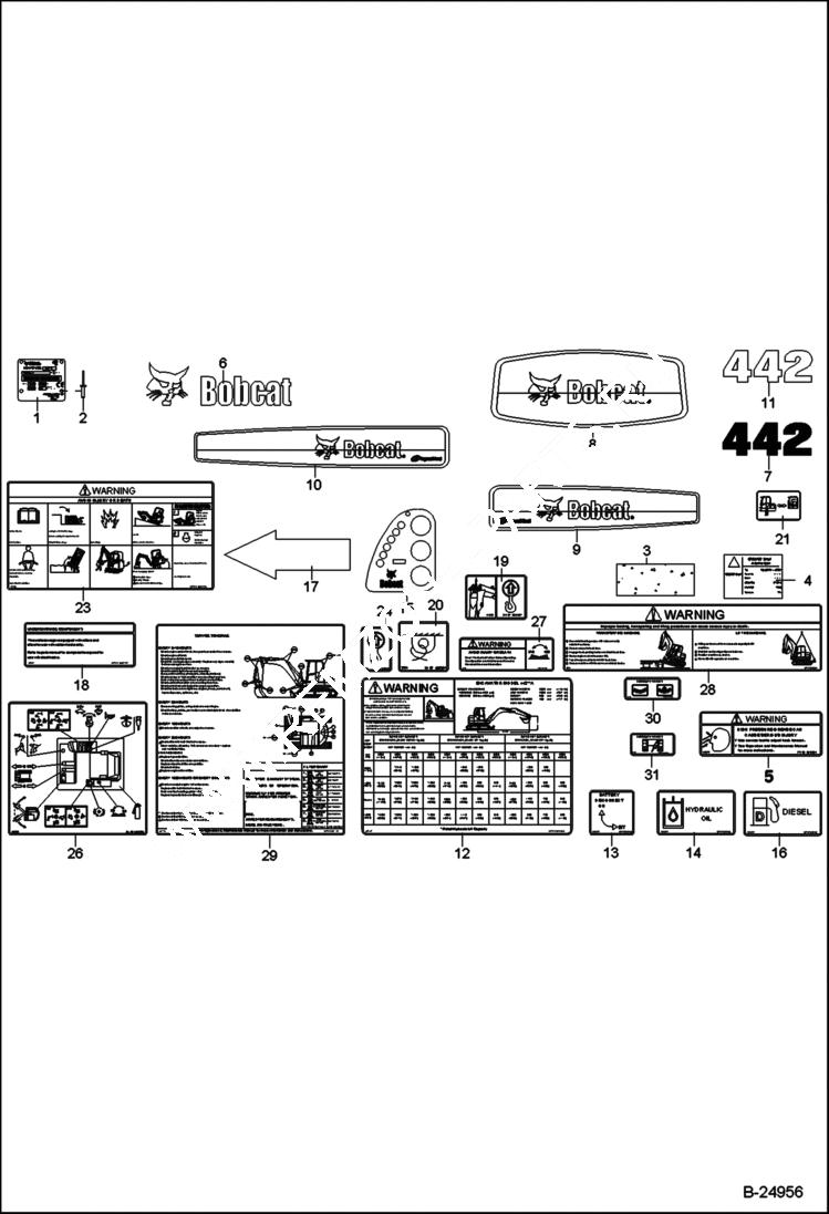 Схема запчастей Bobcat 442 - DECALS ACCESSORIES & OPTIONS