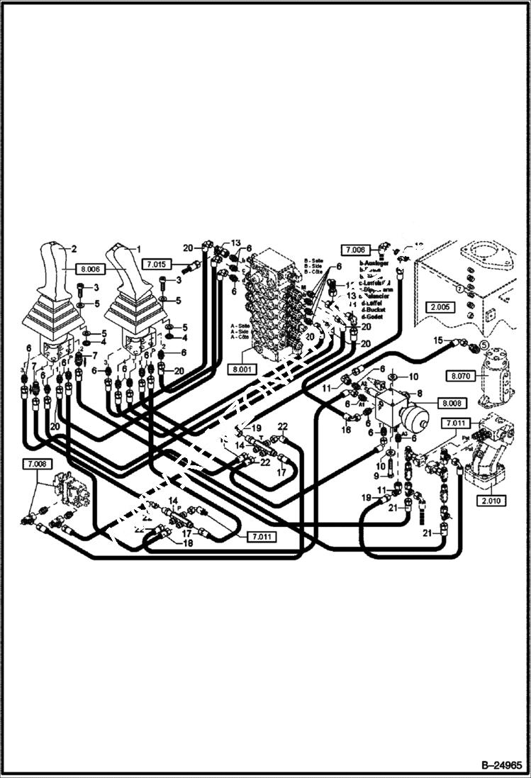 Схема запчастей Bobcat 442 - HYDRAULIC INSTALLATION Pilot Control ACCESSORIES & OPTIONS