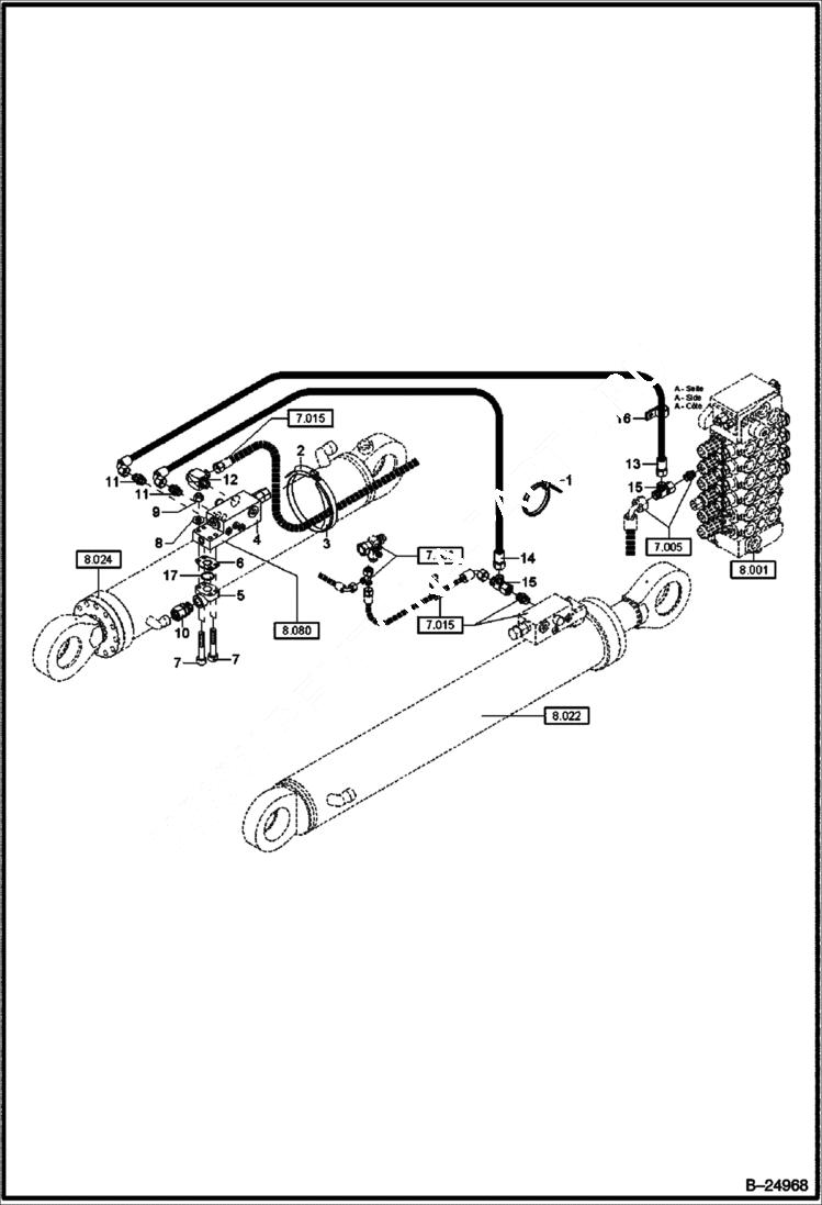 Схема запчастей Bobcat 442 - HYDRAULIC INSTALLATION Dipper Arm Mono ACCESSORIES & OPTIONS