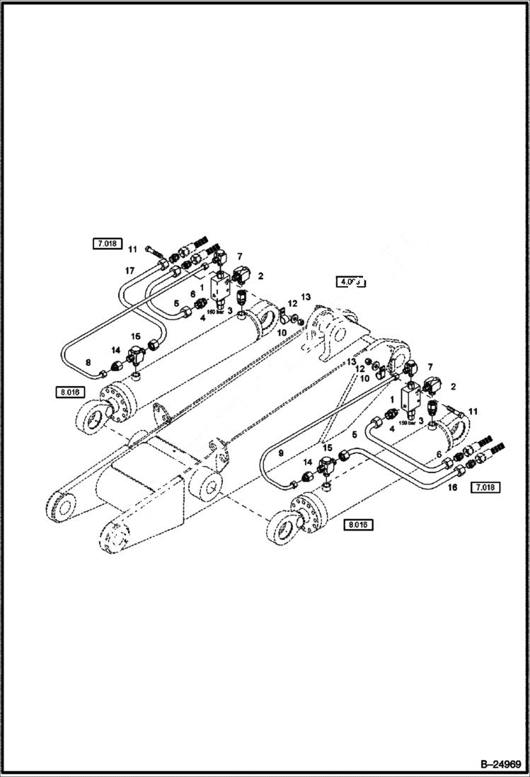 Схема запчастей Bobcat 442 - HYDRAULIC INSTALLATION Intermediate Boom Mono ACCESSORIES & OPTIONS