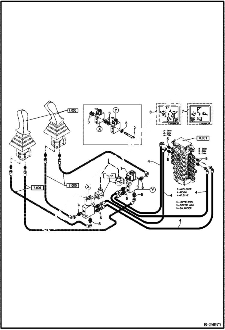 Схема запчастей Bobcat 442 - HYDRAULIC INSTALLATION Changeover ISO/SAE ACCESSORIES & OPTIONS