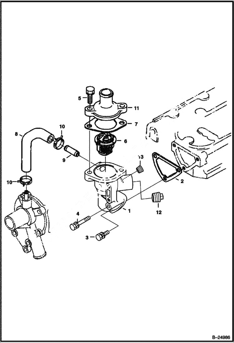 Схема запчастей Bobcat Mini Tracks Loaders - WATER FLANGE & THERMOSTAT (Kubota D902-E3B-BC-1)(Tier IV Replacement) POWER UNIT