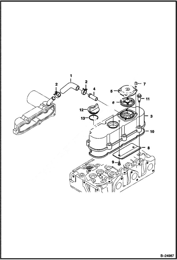 Схема запчастей Bobcat Mini Tracks Loaders - ROCKER ARM COVER (Kubota D722-E2B-BC-6) (Tier II) (S/N 5287 11001 & Above, 5288 11001 & Above) POWER UNIT