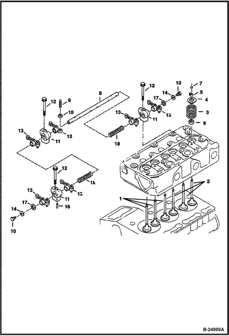 Схема запчастей Bobcat Mini Tracks Loaders - ROCKER ARM & VALVES (Kubota D722-E2B-BC-3) (Tier II Replacement) REPLACEMENT ENGINE