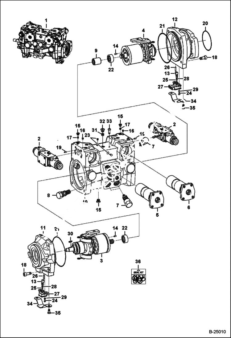 Схема запчастей Bobcat S-Series - HYDROSTATIC PUMP (Selectable Joystick Controls) (S/N A5GK11001 - 35063, A5GL11001 - 35004) HYDROSTATIC SYSTEM