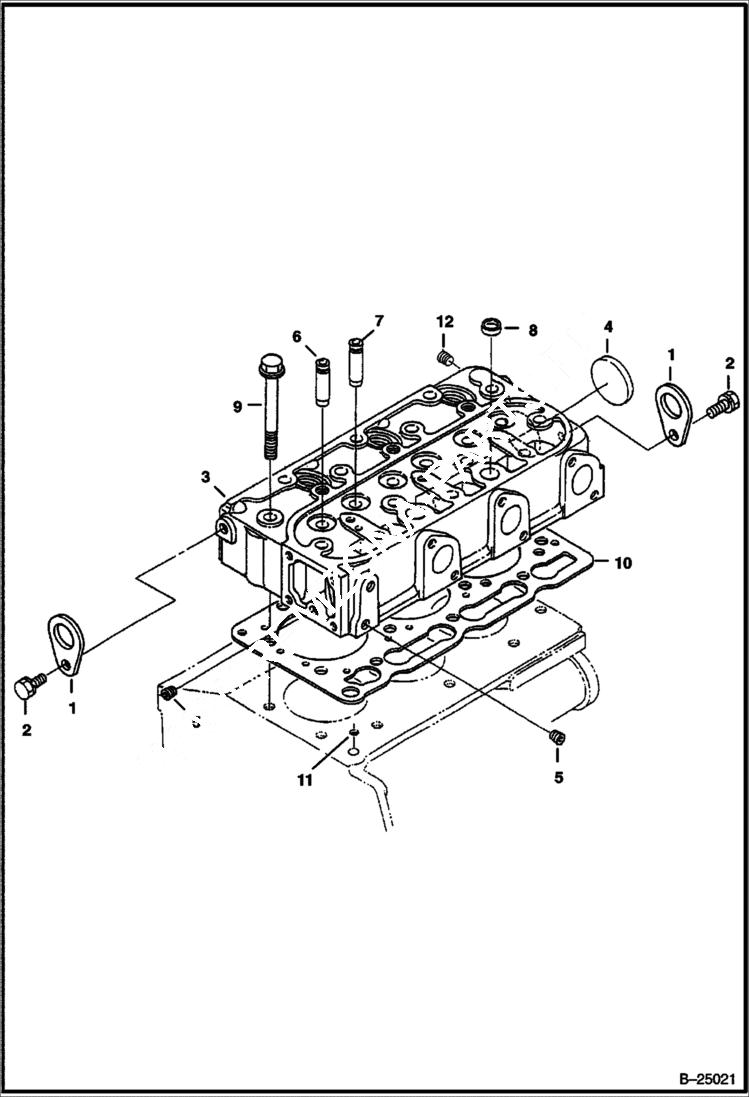 Схема запчастей Bobcat 400s - CYLINDER HEAD (Kubota D1005 Tier II) (S/N 538911001 & Above, 539011001 & Above) POWER UNIT