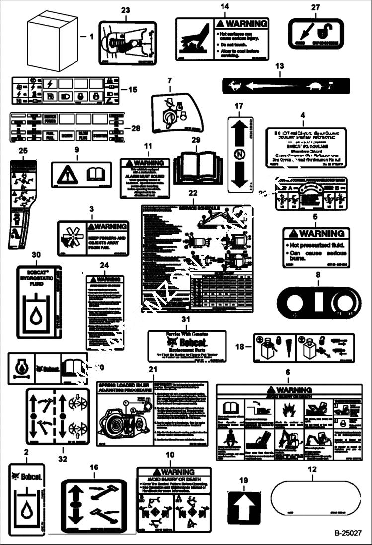 Схема запчастей Bobcat 435 - DECALS (Inside) ACCESSORIES & OPTIONS