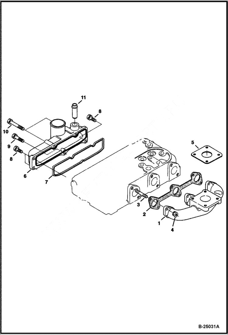 Схема запчастей Bobcat 400s - INTAKE & EXHAUST MANIFOLDS (Kubota - D1005-E3B-BC-3)(Tier IV Replacement) REPLACEMENT ENGINE