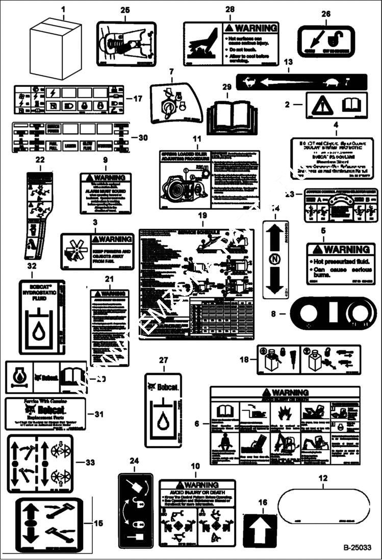 Схема запчастей Bobcat 430 - DECALS (Inside) ACCESSORIES & OPTIONS