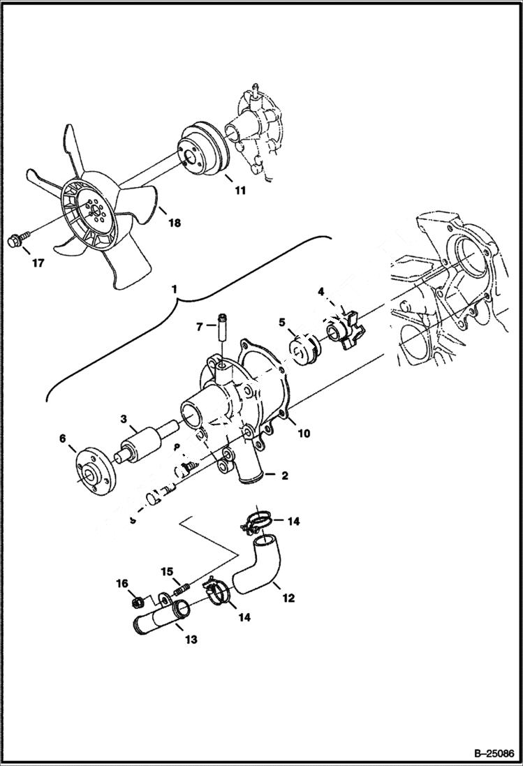 Схема запчастей Bobcat Mini Tracks Loaders - WATER PUMP (Kubota D722-E2B-BC-3) (Tier II Replacement) REPLACEMENT ENGINE