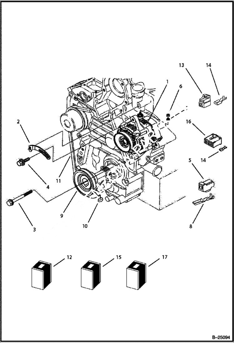 Схема запчастей Bobcat B300 - ALTERNATOR & PULLEY Tier II 5731 11001 & Above POWER UNIT