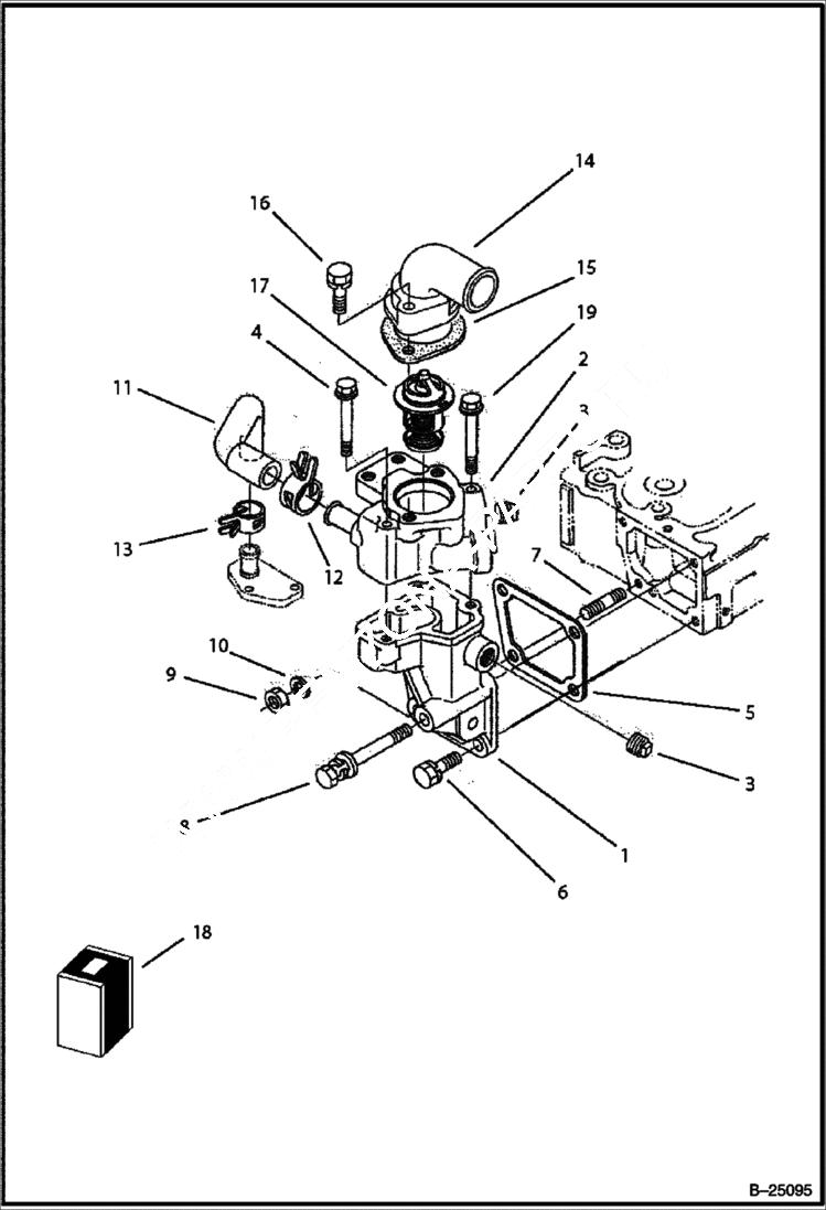 Схема запчастей Bobcat B300 - WATER FLANGE & THERMOSTAT Tier II 5731 11001 & Above POWER UNIT