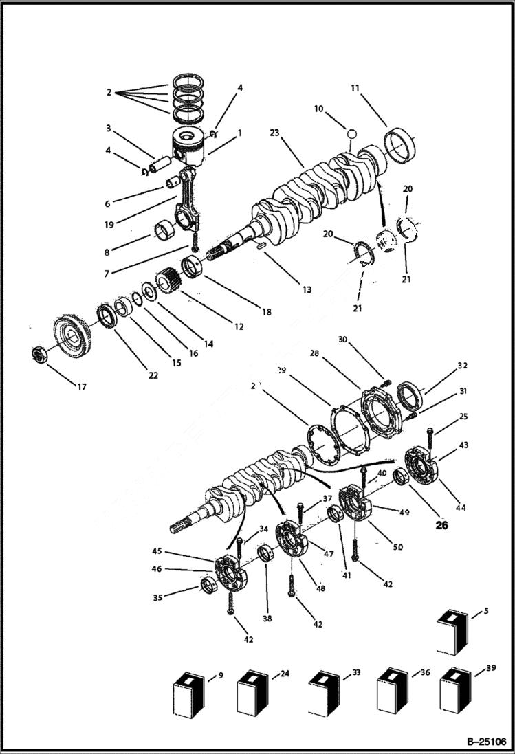 Схема запчастей Bobcat B300 - PISTON & CRANKSHAFT Tier II 5731 11001 & Above POWER UNIT