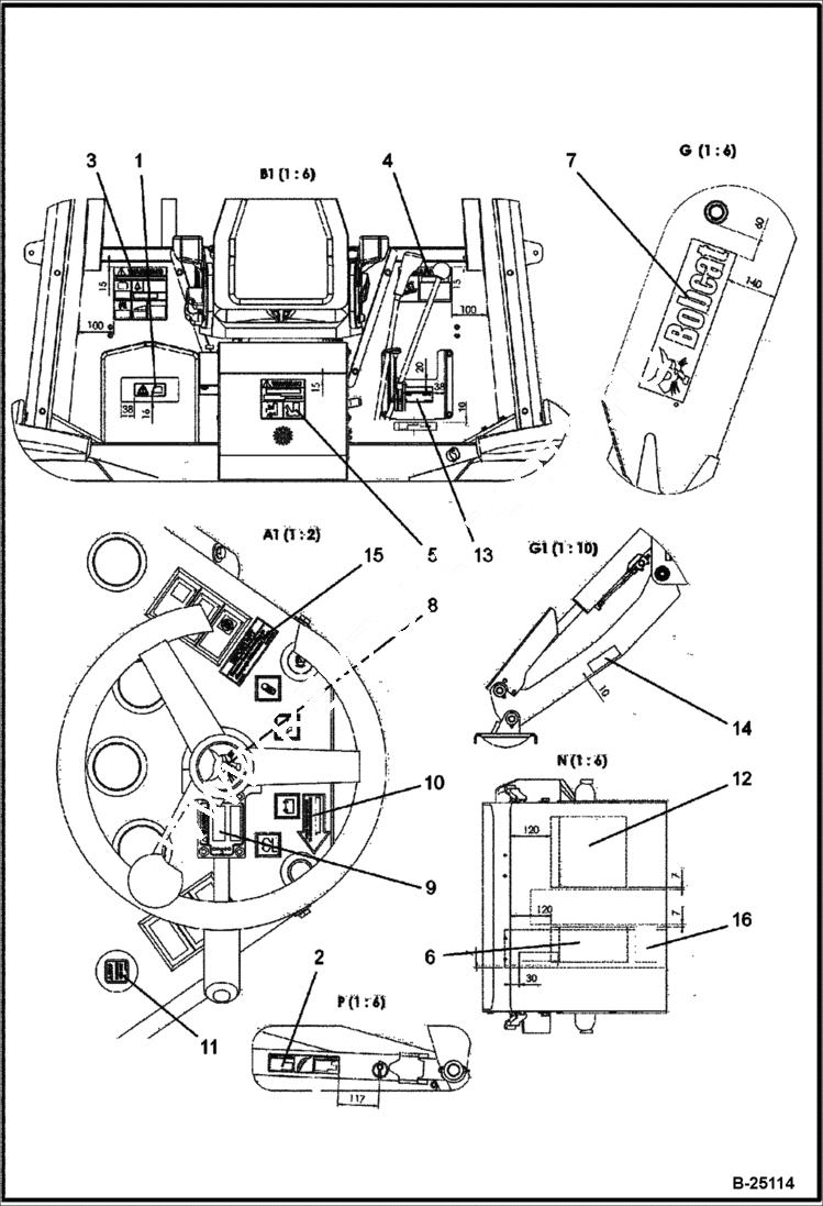 Схема запчастей Bobcat BL370 - DECALS (Tier II) (S/N 5732 11001 & Above) POWER UNIT