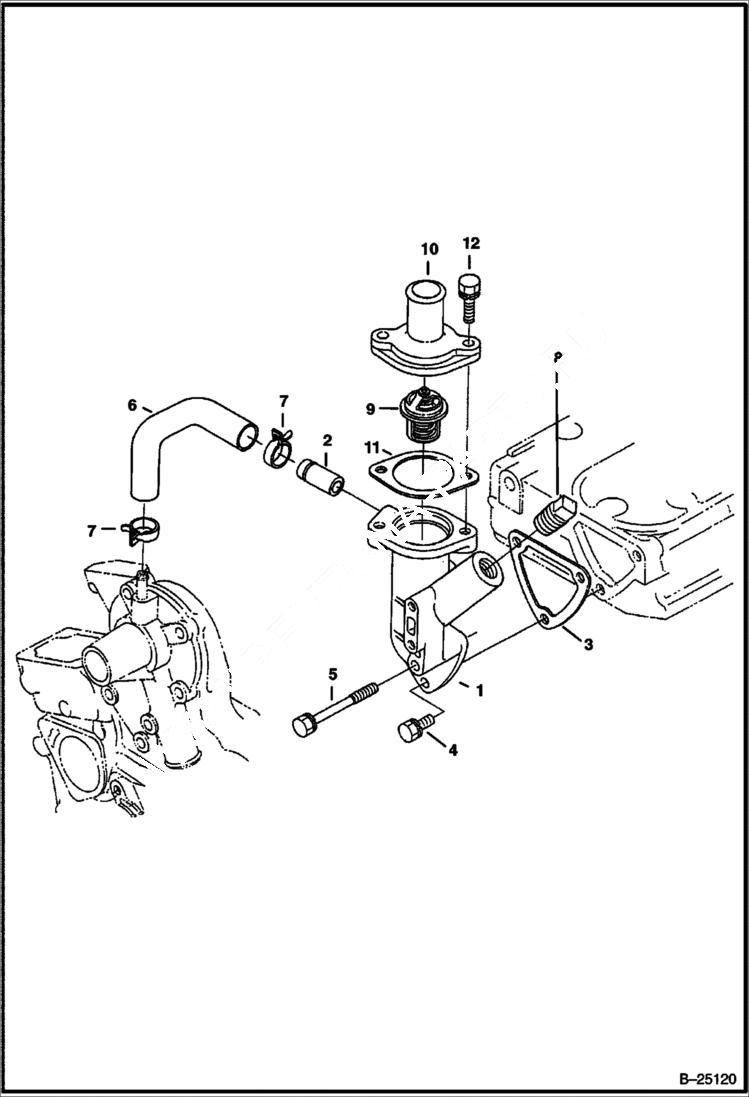 Схема запчастей Bobcat 320 - WATER FLANGE & THERMOSTAT (Kubota D722-E2B-BC-1) REPLACEMENT ENGINE