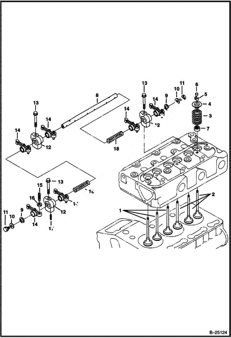 Схема запчастей Bobcat 320 - ROCKER ARM & VALVES (Kubota D722-E2B-BC-5) (S/N 562411001 & Abv) (Kubota D722-E2B-BC-1) (S/N 224511001 & Abv) POWER UNIT