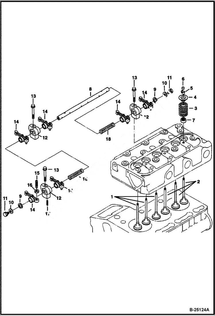 Схема запчастей Bobcat 323 - ROCKER ARM & VALVES (Kubota - D722-E3B-BC-5) (Tier IV Replacement) REPLACEMENT ENGINE