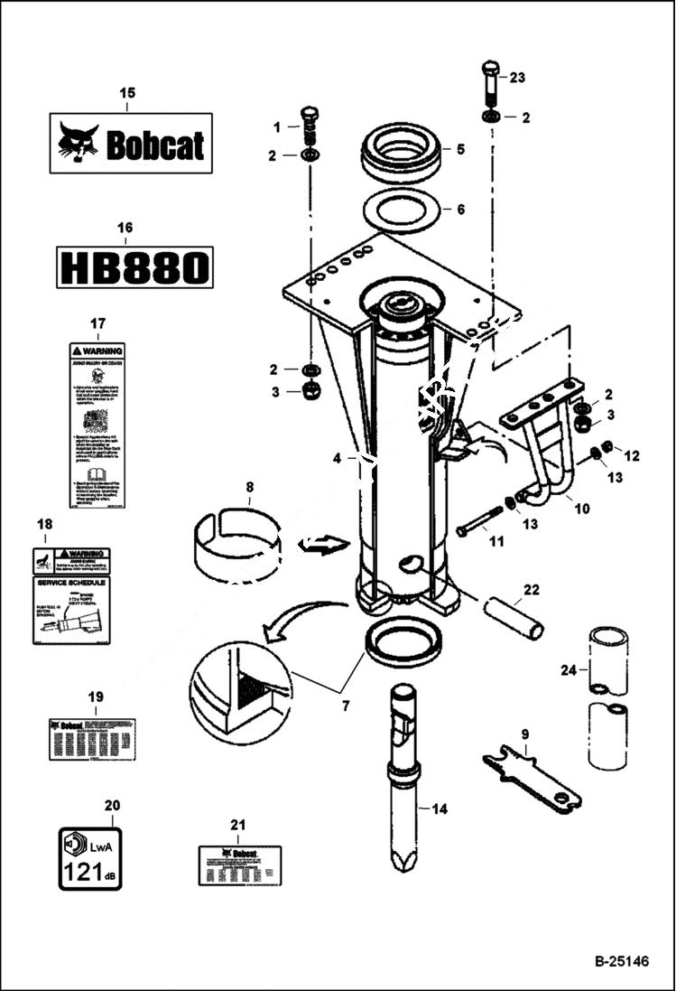 Схема запчастей Bobcat BREAKERS - BREAKER (Main Frame & Attaching Parts) (HB880 A00X) Loader