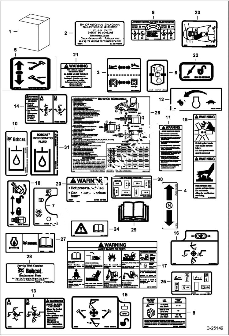 Схема запчастей Bobcat 323 - DECALS (Inside) ACCESSORIES & OPTIONS