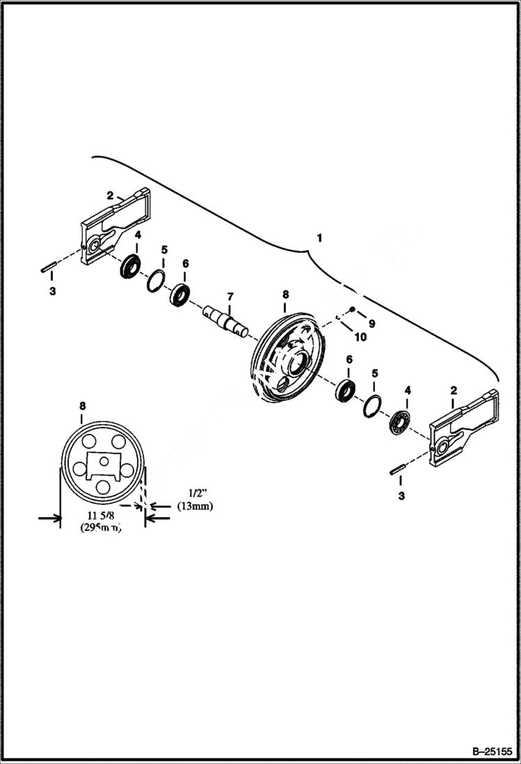 Схема запчастей Bobcat 331 - FRONT IDLER (For All Steel Tracks & For Rubber Tracks on European Models) (W/ Oil Plug) UNDERCARRIAGE