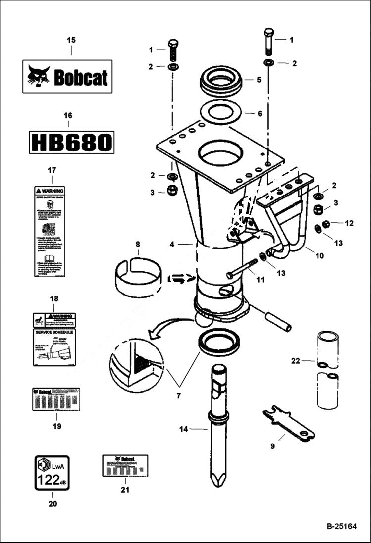 Схема запчастей Bobcat BREAKERS - BREAKER (Main Frame & Attaching Parts) (HB680 A00W) Loader