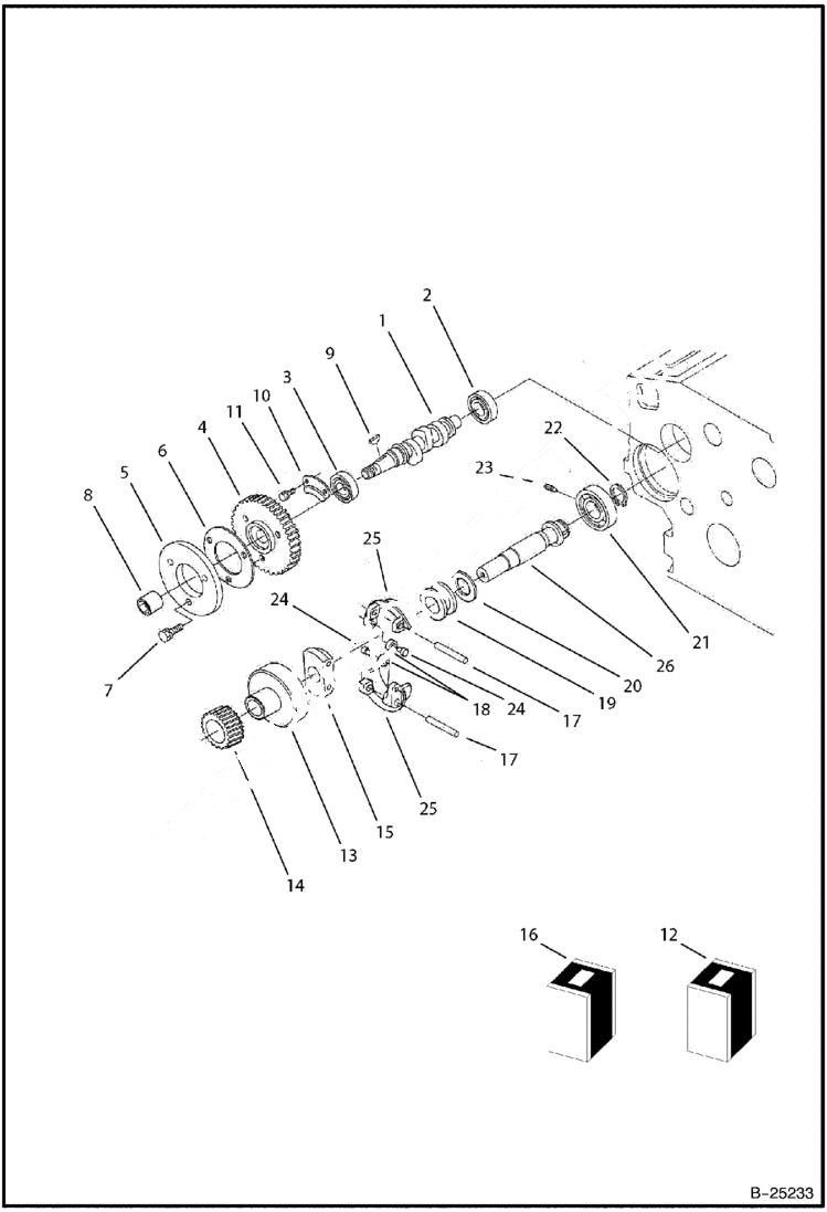 Схема запчастей Bobcat B250 - FUEL CAMSHAFT & GOVERNOR SHAFT Tier II 5729 11001 & Abv POWER UNIT