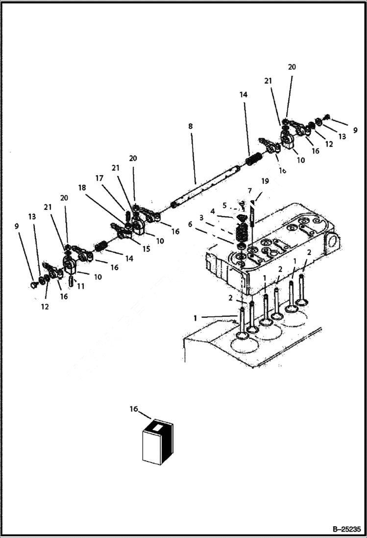 Схема запчастей Bobcat B250 - VALVE & ROCKER ARM Tier II 5729 11001 & Abv POWER UNIT