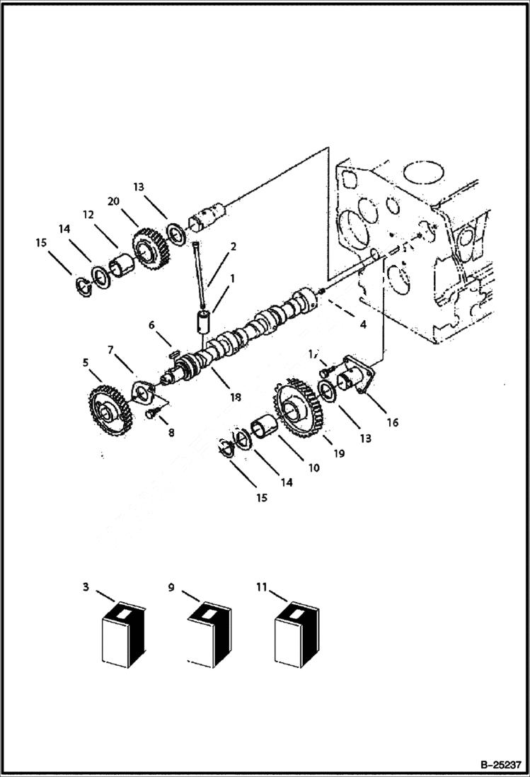 Схема запчастей Bobcat B250 - CAMSHAFT & IDLE GEAR SHAFT Tier II 5729 11001 & Abv POWER UNIT