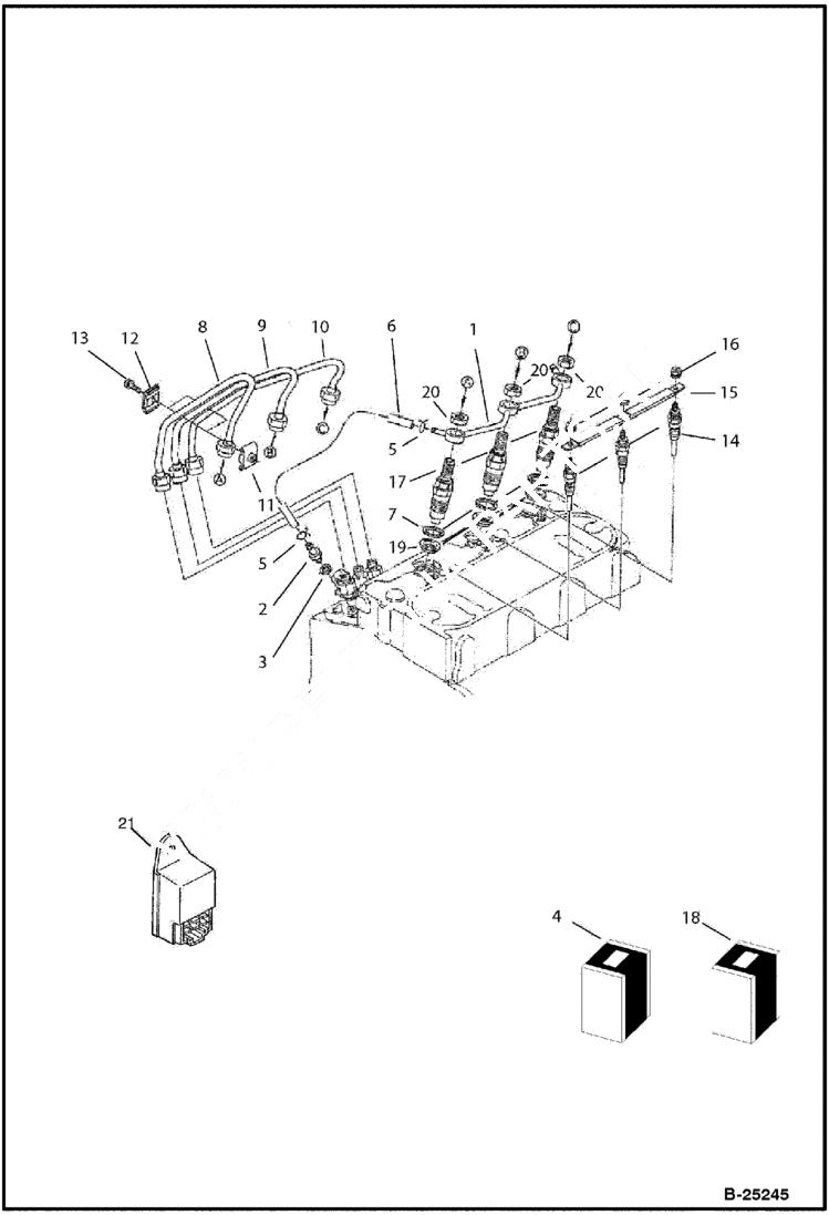 Схема запчастей Bobcat BL275 - NOZZLE HOLDER & GLOW PLUG Tier II 5730 11001 & Above POWER UNIT