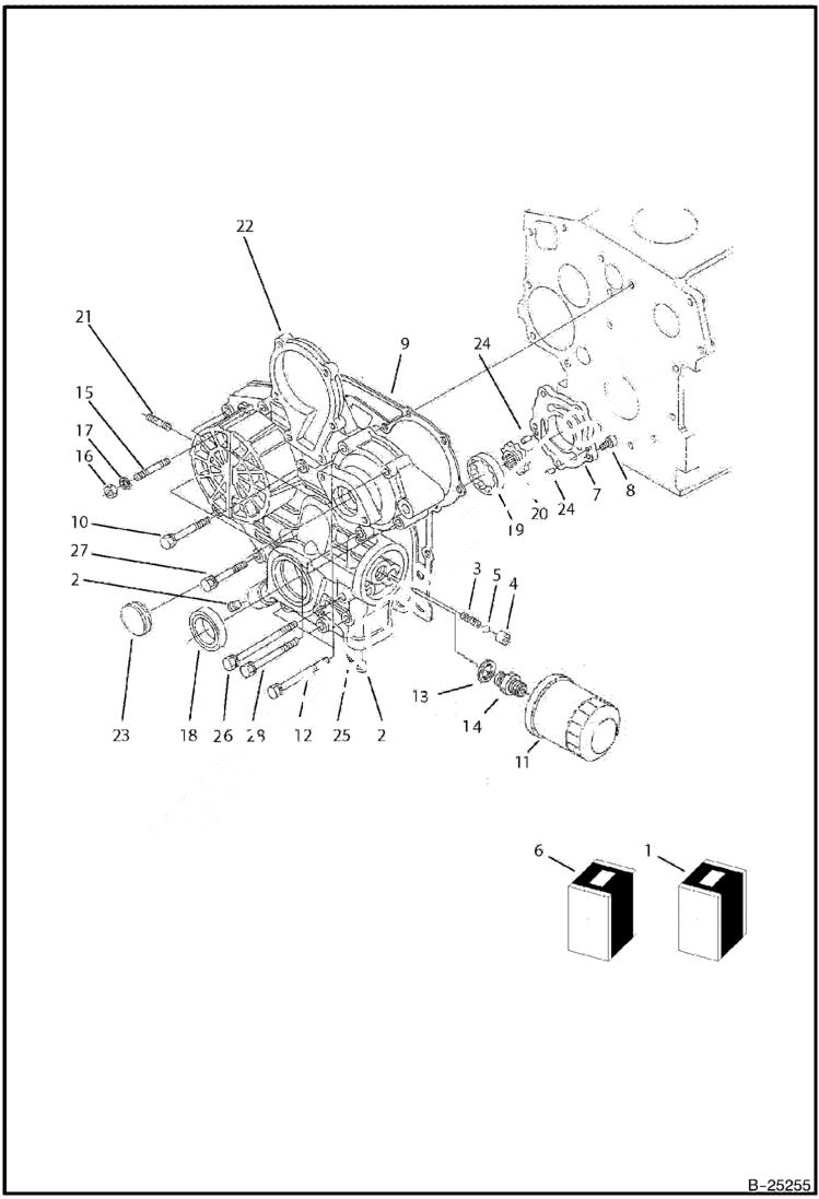 Схема запчастей Bobcat B250 - GEAR CASE Tier II 5729 11001 & Abv POWER UNIT