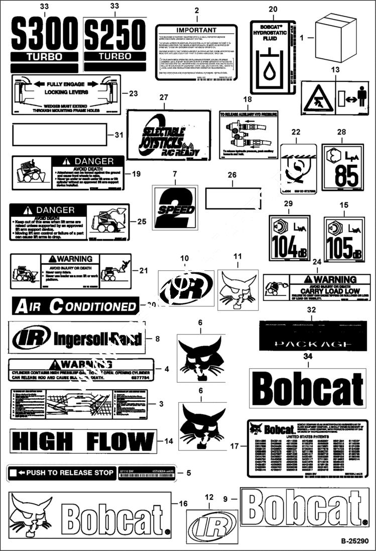 Схема запчастей Bobcat S-Series - DECALS (Outside) ACCESSORIES & OPTIONS