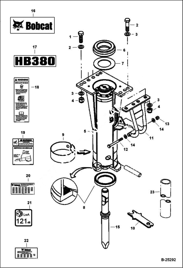 Схема запчастей Bobcat BREAKERS - BREAKER - EUROPE ONLY (Main Frame & Attaching Parts) (HB380 A01Q) Loader