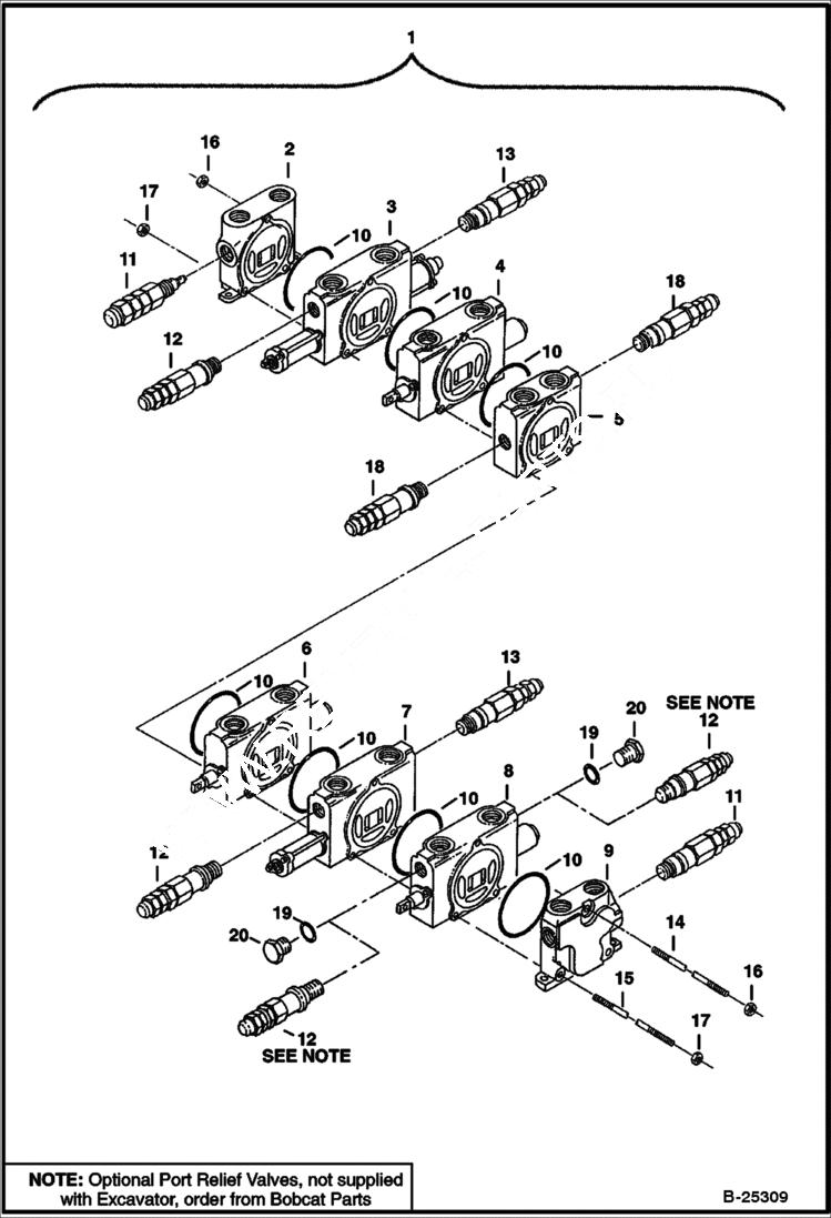 Схема запчастей Bobcat 334 - CONTROL VALVE (5 Spool) HYDRAULIC SYSTEM