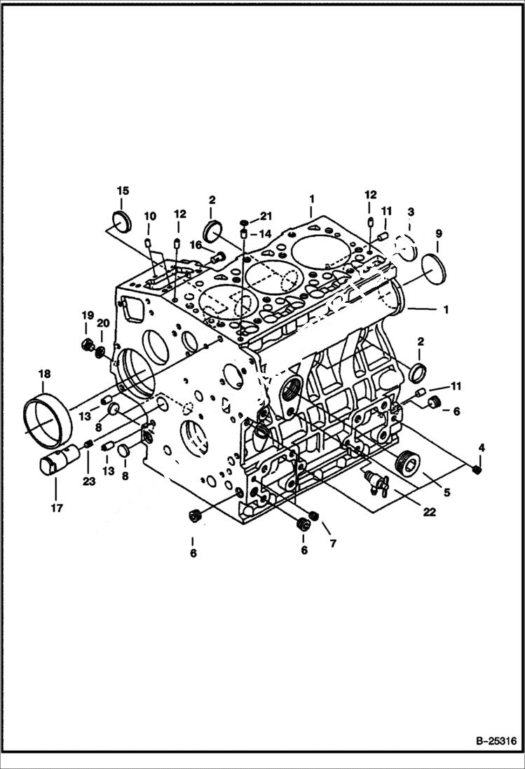 Схема запчастей Bobcat B100 - CRANKCASE W/O Turbo Charger POWER UNIT