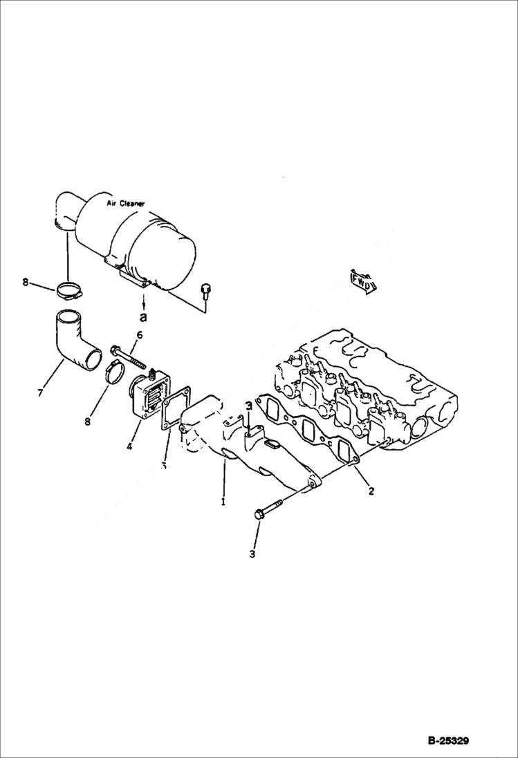 Схема запчастей Bobcat 76 - AIR INTAKE MANIFOLD AND RIBBON HEATER CYLINDER HEAD