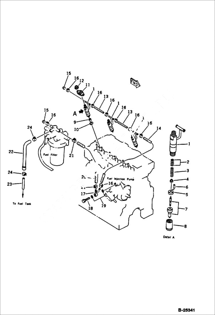 Схема запчастей Bobcat 76 - FUEL NOZZLE AND SPILL PIPE FUEL SYSTEM