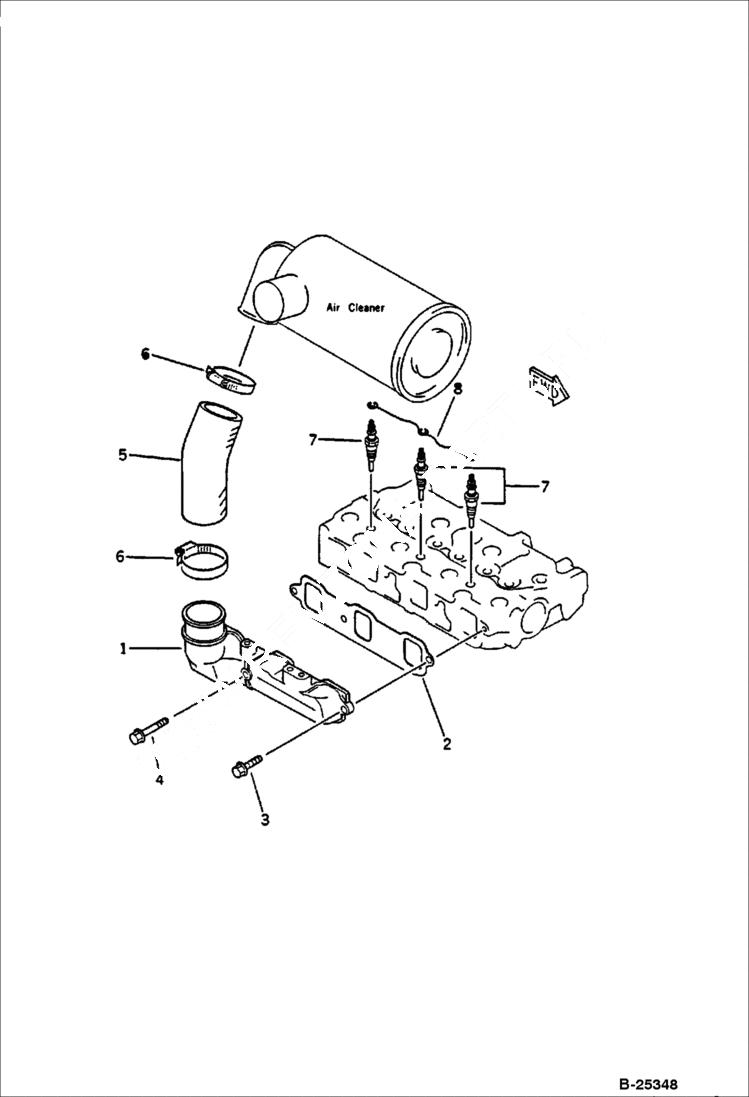 Схема запчастей Bobcat 56 - AIR INTAKE MANIFOLD AND GLOW PLUG CYLINDER HEAD